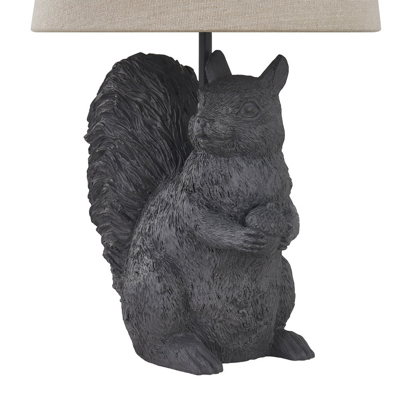 19" Resin Squirrel Table Lamp With Shade, Black, Beige
