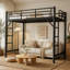 Lit mezzanine simple en métal de taille XL, lit mezzanine avec échelle facile à monter et garde-corps, noir-1639103506-1639103518