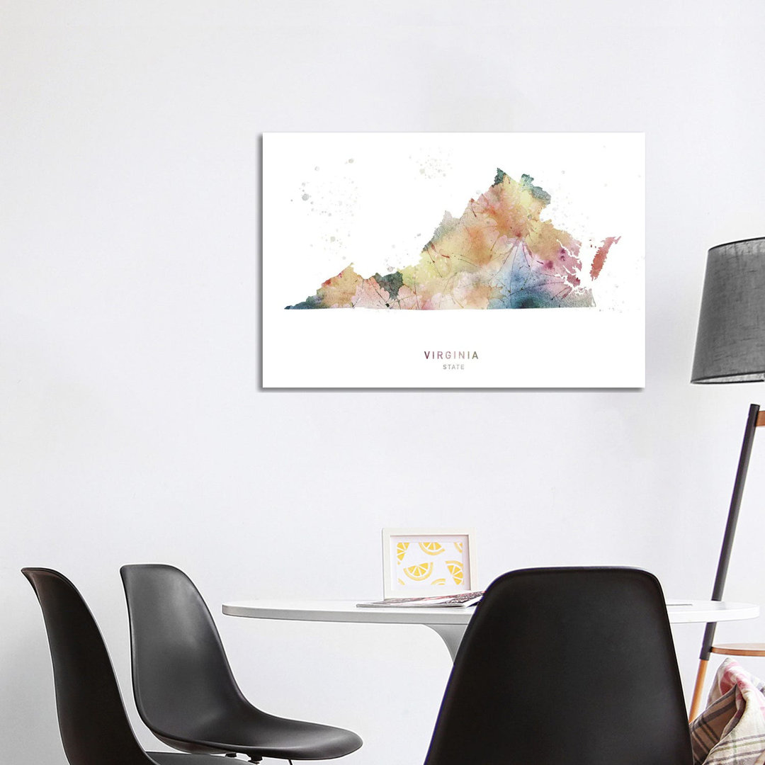 Virginia Watercolour State Map - Wrapped Canvas Graphic Art