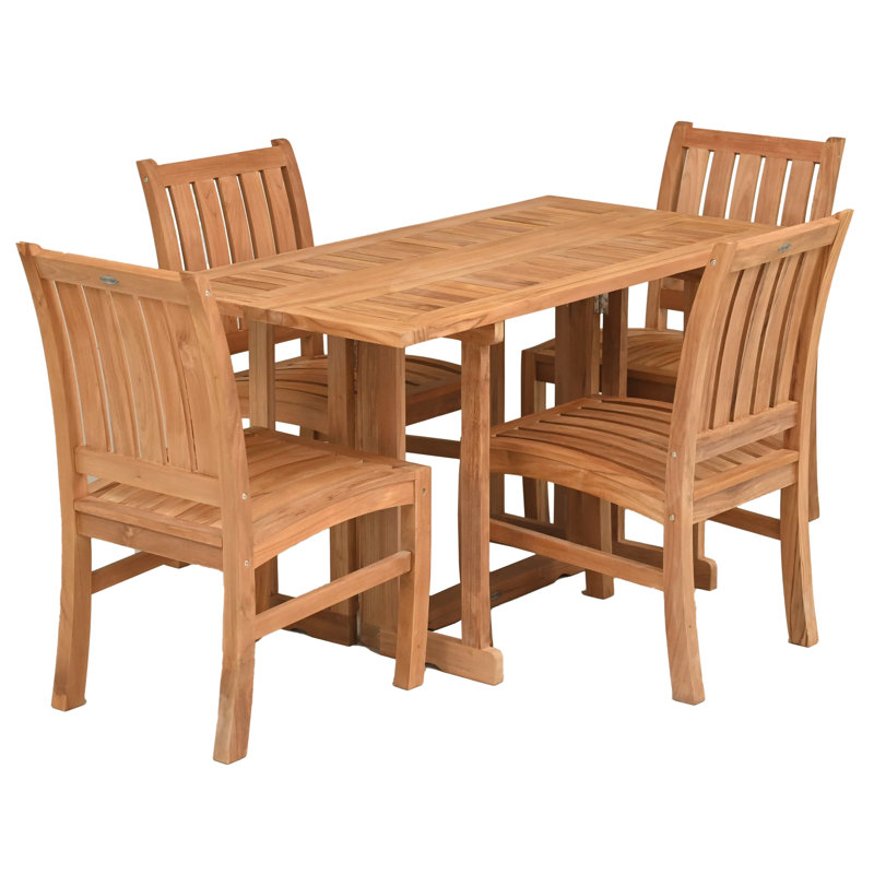 Ensemble de salle à manger 5 pièces en bois de teck comprenant une table pliante rectangulaire Hatteras de 56 po avec 4 chaises d'appoint Abacho