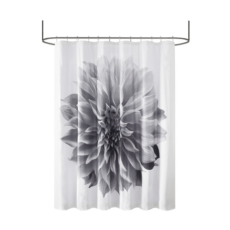 Rideau de douche en coton imprimé floral 1Pcs, Gris