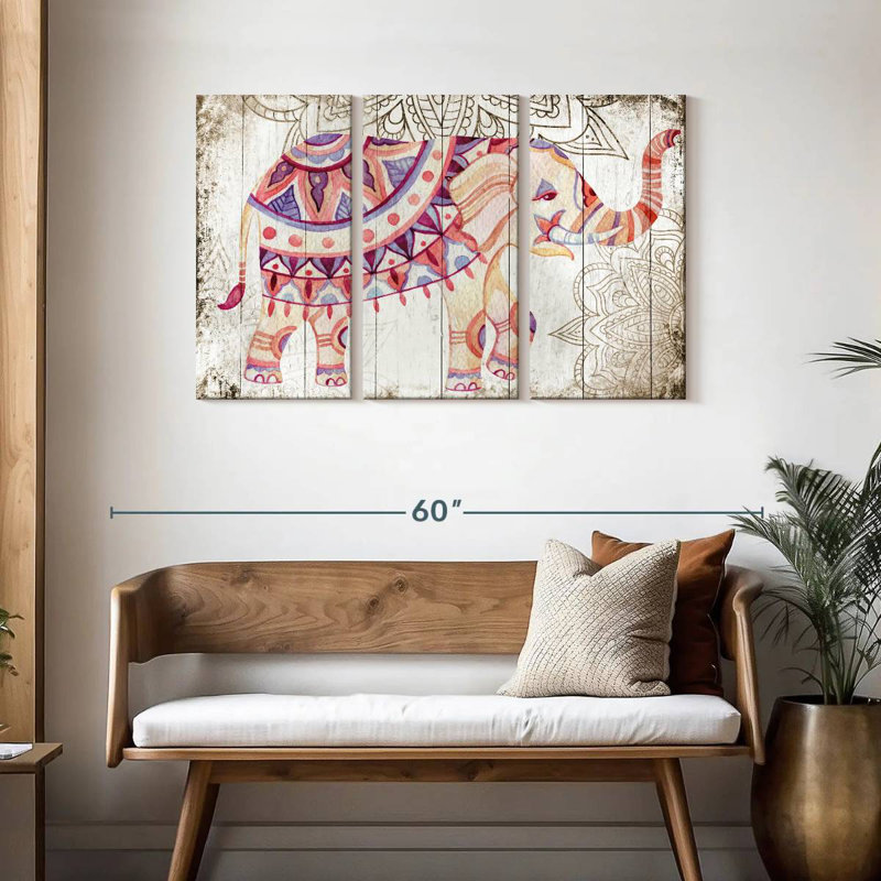 Éléphant mandala en bois Brampt, H 28 po x l 45 po