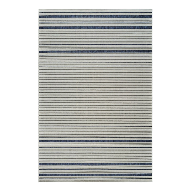 Tapis d'extérieur rayé bleu et crème 8 pi x 10 pi