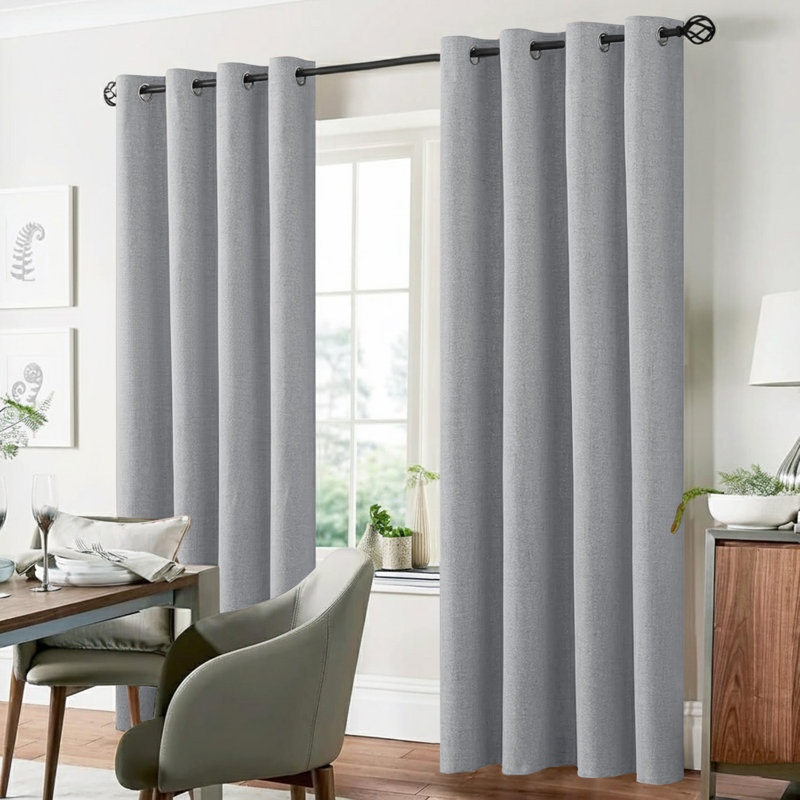 100% Linen Blackout Curtains with Eyelets – Ready Made (Set of 2), Silver, 228cm Width x 228cm Drop
