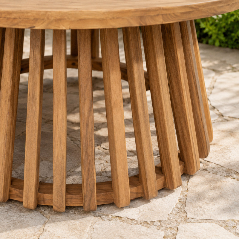 Table basse de patio LifeSky en bois d'acacia : mobilier d'extérieur rond et durable avec base conique à lattes - Table stable de 80 cm (31,5 pouces) pour le jardin et la piscine