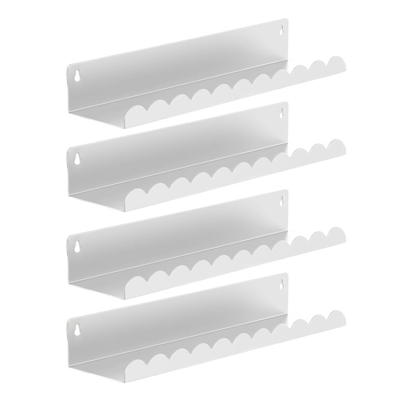 Floating Wall Shelves 17” White Metal 4 Pack, Durable Nursery, Bathroom, Bedroom, Playroom Storage & Display
