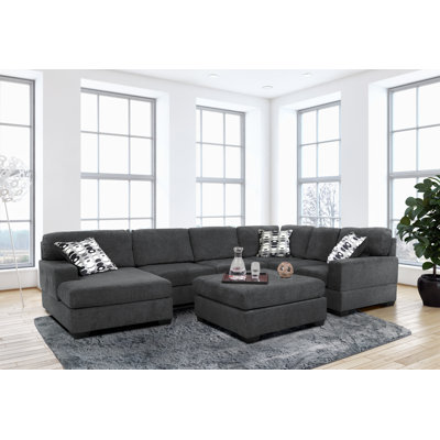 OLYMPIA 142" Chenille Reversible 4PC Sectional with Chaise and Ottoman