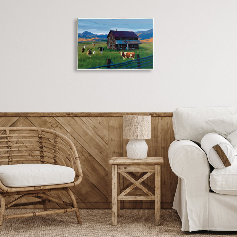 Plaque murale «Broutage de bovins au chalet solitaire», conception par Renel Peters, H 13 po x l 19 po