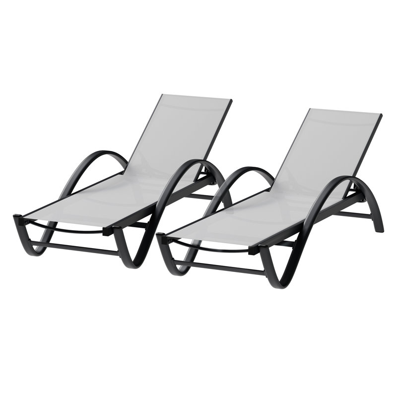 Rannon 24" W Aluminum Reclining Patio Chaise Lounge with Armrests, Light Gray