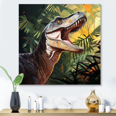 Gris et vert «Dinosaur Call I» - Art mural dinosaure
