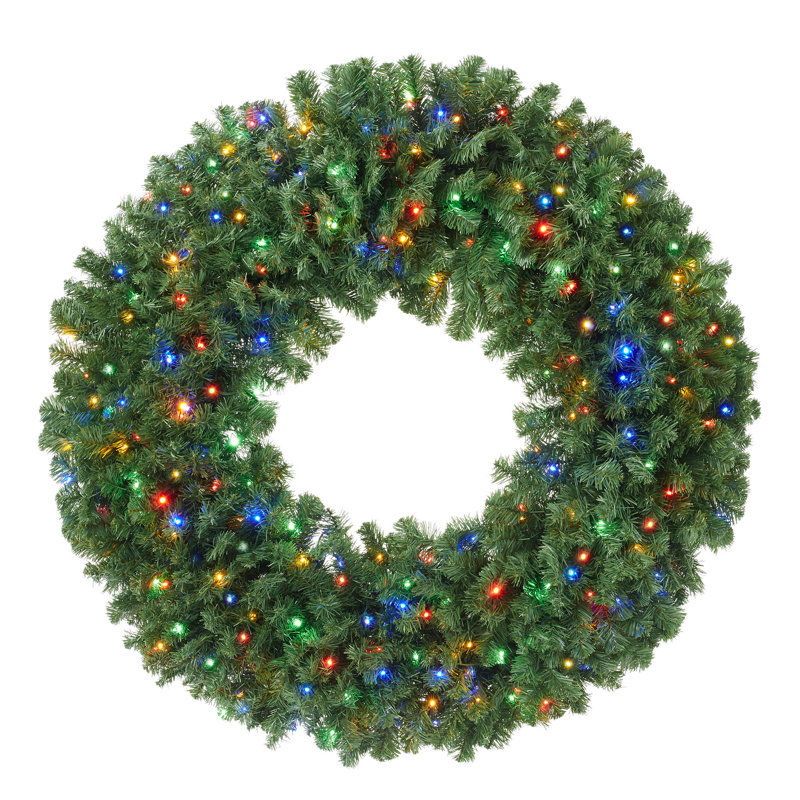 48-Inch Green Fir Pre-Lit Christmas Wreath with Multicolor Lights