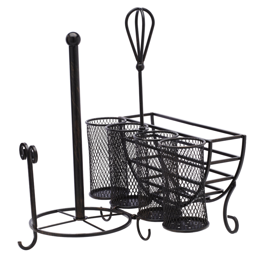 Gourmet Basics by Mikasa Avilla Picnic Plate Napkin and Flatware Storage Caddy with Paper Towel Holder Gourmet Basics by Mikasa