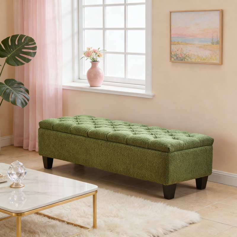 Banc de rangement rembourré Amalfi, 18" H x 51.18" W x 17.52" D, Boucle verte