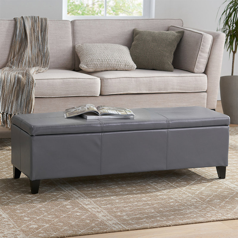 Repose-pieds en cuir avec rangement Jye Vegan, Gris