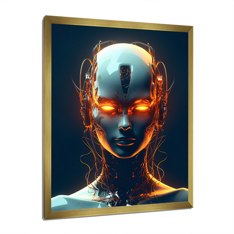 " Robotic Intelligence III ", Gold Single Picture Framed, 32" H x 24" W x 1" D