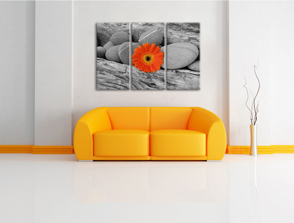 3-tlg. Leinwandbilder-Set „Kleine Gerbera zwischen Zen Steinen“, Fotodruck