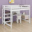 Lit mezzanine simple, bureau intégré, tablettes de rangement et tableau d'écriture, peu encombrant-439274426