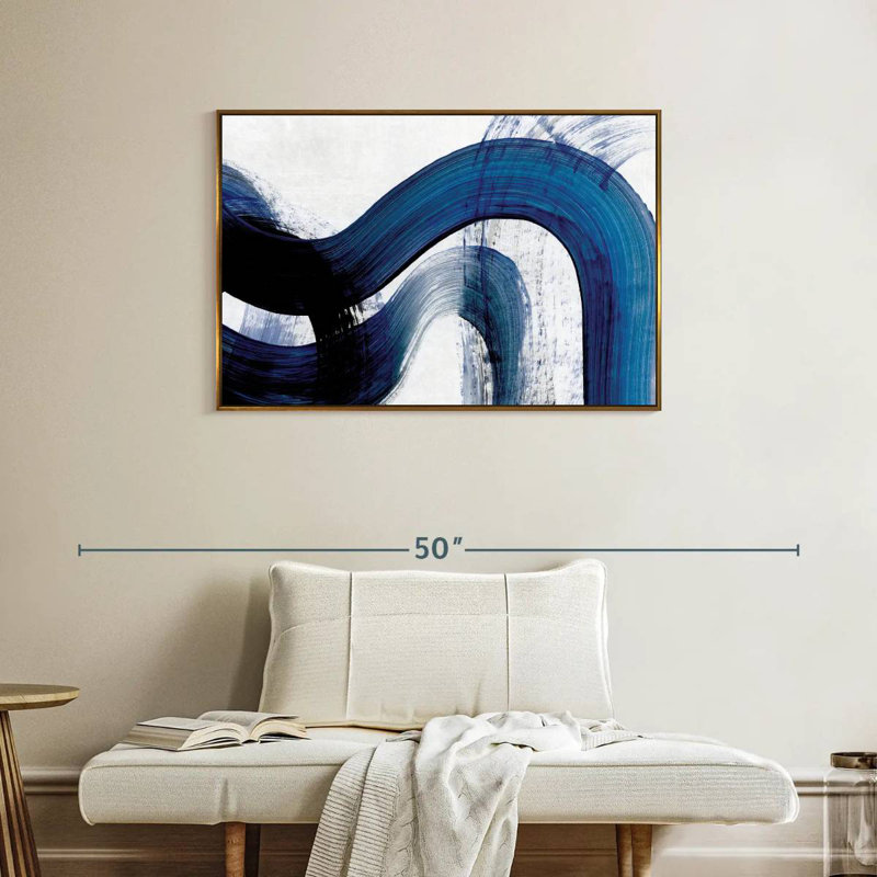 Blue Clota Curves, Cadre flottant doré, 37 po x 25 po