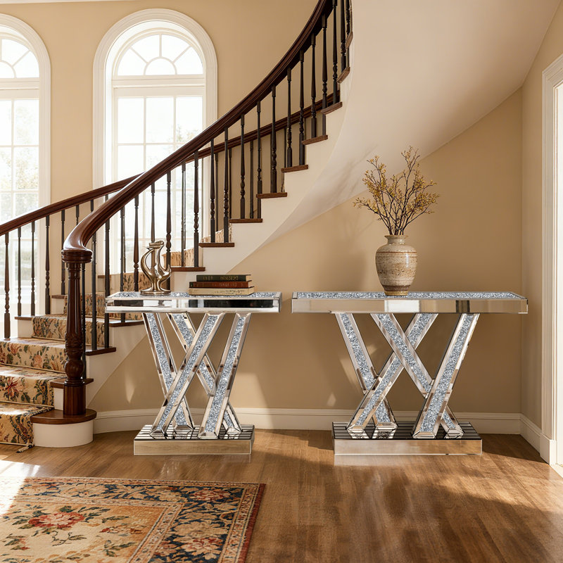 Table console en verre miroir Amla 47,24 po, H 29,5 po x l 47,24 po x P 13,24 po