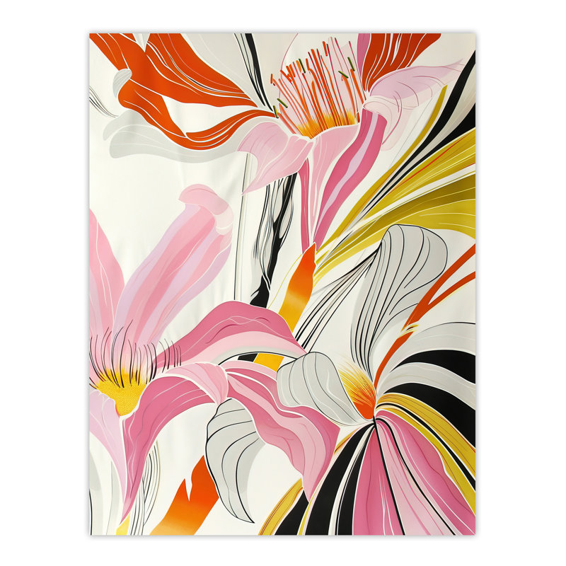 Abstract Lily Flowers Pink Design Wall Art Print