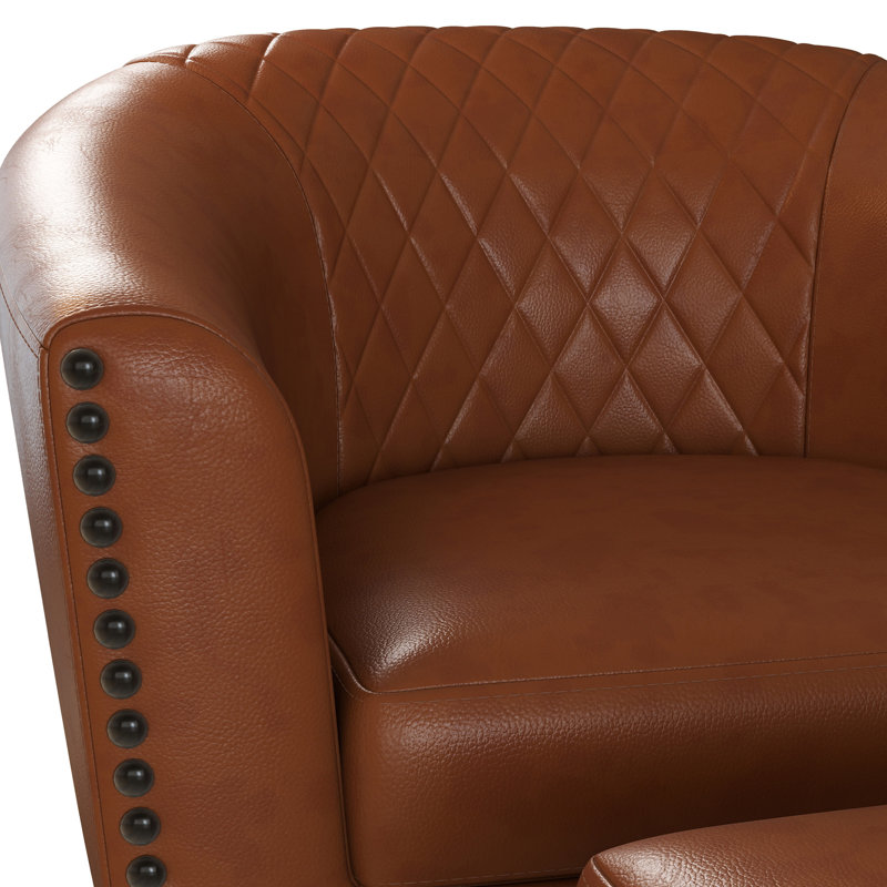 Fauteuil demi-tonneau en similicuir de 28 po avec repose-pieds assorti Janajah, Similicuir brun
