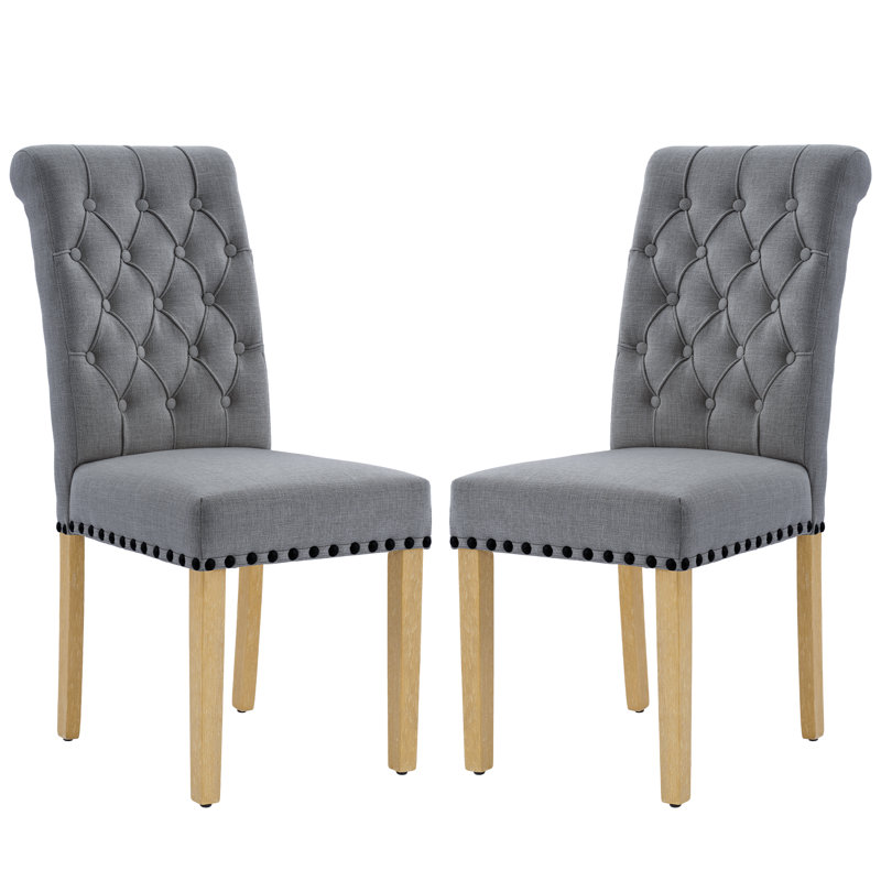 Dark Gray Linen Upholstered Tufted Parsons Side Chair Set