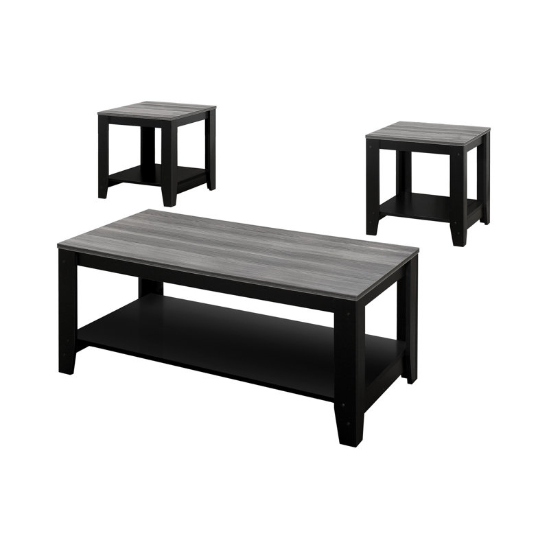 3pcs Modern Coffee Table Set, Farmhouse Coffee Table Living Room Tables for Living Room, Gray/Black