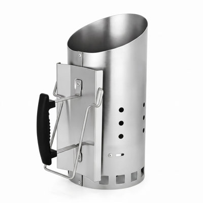 Allume-charbon en acier inoxydable – Idéal pour le charbon Binchotan, le charbon de bois en morceaux et les briquettes, allume-barbecue en acier 304 avec poignée résistante à la chaleur pour grillades en extérieur, argent