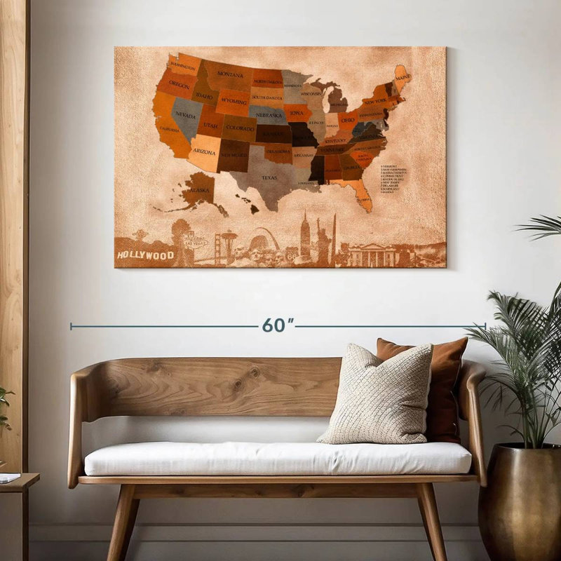 Carte d'automne des États-Unis à Aliaz, H 32 po x l 48 po