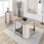 1 table basse de style moderne avec roulettes attachées avec rangement ouvert et structure en bois d'hévéa