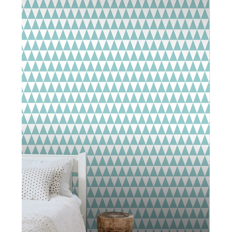 Rouleau de papier peint 33 pi x l 20,5 po aquamarine géométrique Drewry, Turquoise / blanc