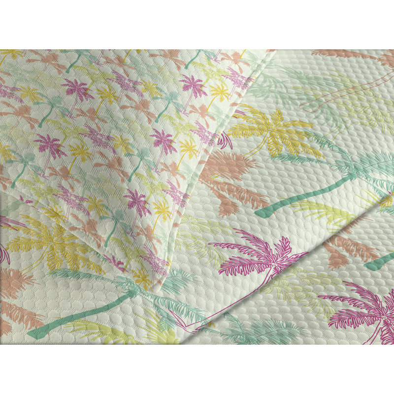 Ambensonne Palm Tree Silhouettes Multicolor, Queen Coverlet/Bedspread + 2 Pillow Shams