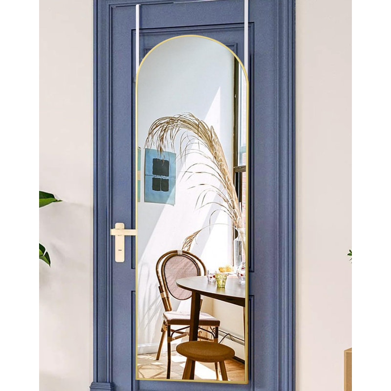 Miroir sur pied arqué 16" x 50" - Cadre en aluminium doré - Miroir à suspendre ou à poser sur une porte, pour chambre et dressing