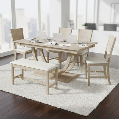 6-Piece Breakroom Dining Set with Solid Wood Table, 4 Upholstered Chairs and Bench by 39F inc
