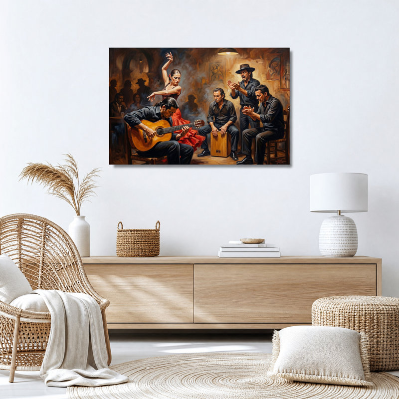 Guitariste et danseuse de flamenco dans un intérieur chaleureux - Toile murale, H 12 po x l 18 po