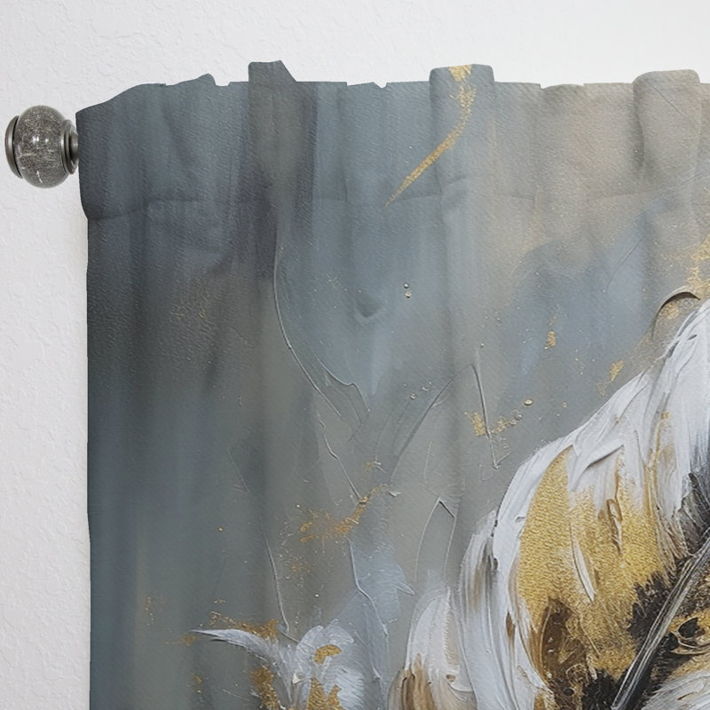 Gold Boho Chic Feathers IV - Modern Velvet Curtain - Room Darkening - 1 panel, 52" W x 84" L