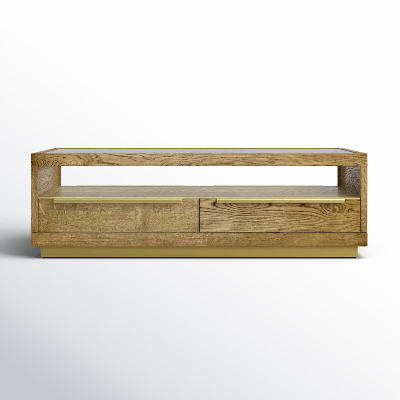 Fallbook Glass Top Coffee Table with Drawers
