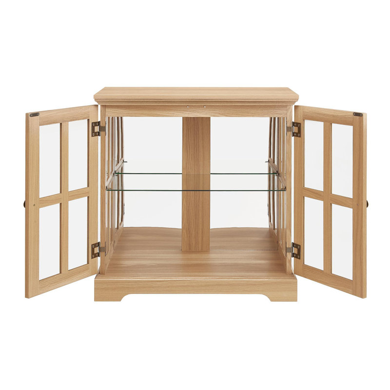 LED Curio Display Cabinet,Antique Display Cabinet With Adjustable Shelves,Retro Design Quality Showcase With Lattice Doors Elegant Bookcase And Storage Cabinet For Home Decor And Organization  OAK