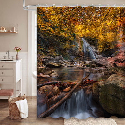 Amazing Colorful Waterfall Landscape Shower Curtain with 12 Hooks
