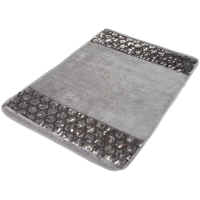 Chandrell Cotton Blend Non-Slip Bath Rug, Silver