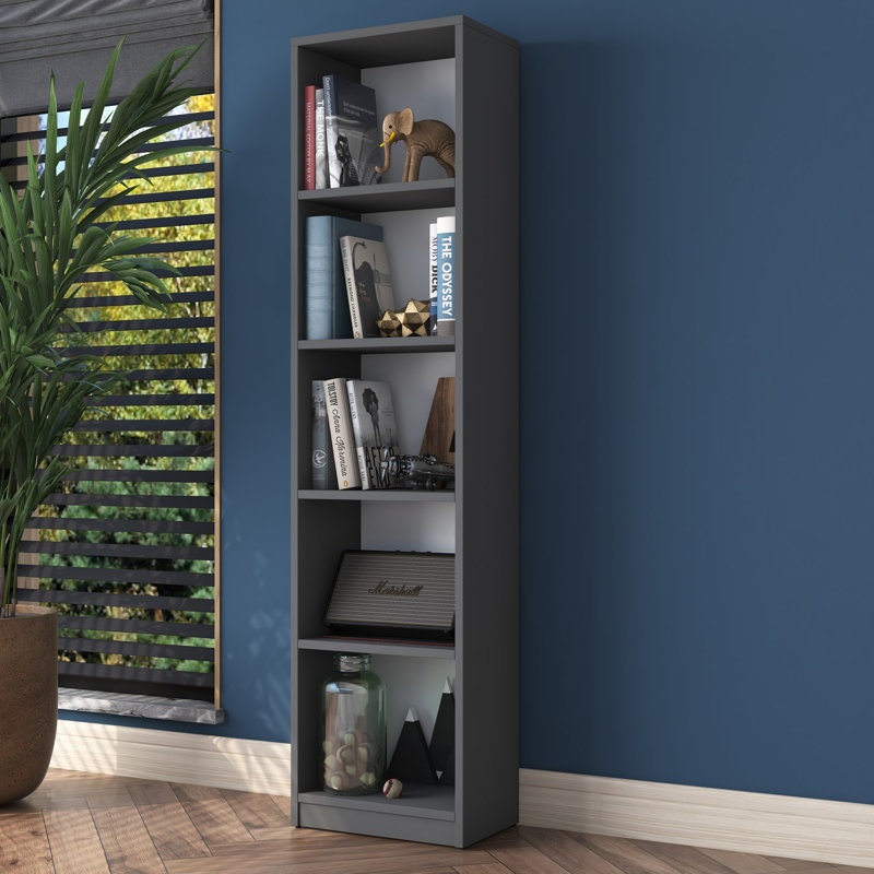Bibliothèque moderne anthracite 63,8 po x 15,7 po x 9,8 po | 100% panneau de particules enduit de mélamine, épaisseur: 0,7 pouce | Solution de rangement élégante et fonctionnelle pour la maison ou le bureau, conception élégante de couleur unie