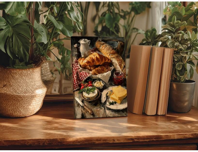 «Rustic French Breakfast Still Life»: art mural de cuisine parisienne, H 45 po x l 30 po