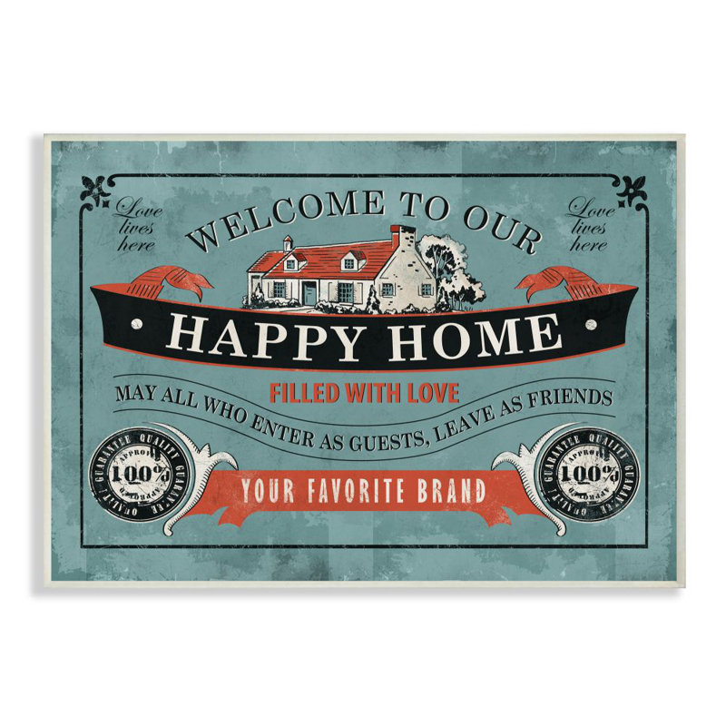«Happy Home Inspirational Vintage Comic Book Design» par Ester Kay, impression sur toile, Plaque murale, H 13 po x l 19 po
