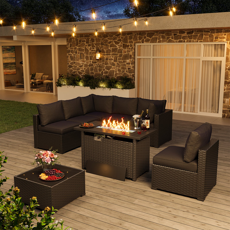 Ensemble de meubles de patio 8 pièces avec foyer d'extérieur au gaz propane de 44 po, ensemble de conversation pour jardin, patio, cour arrière
