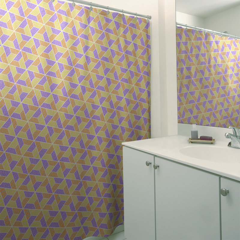 Rideau de douche simple trapézoïde, Jaune/mauve/orange