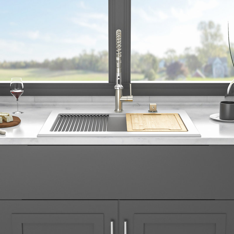 Quartz Kitchen Sink, Granite Composite Workstation Drop-In Kitchen Sink