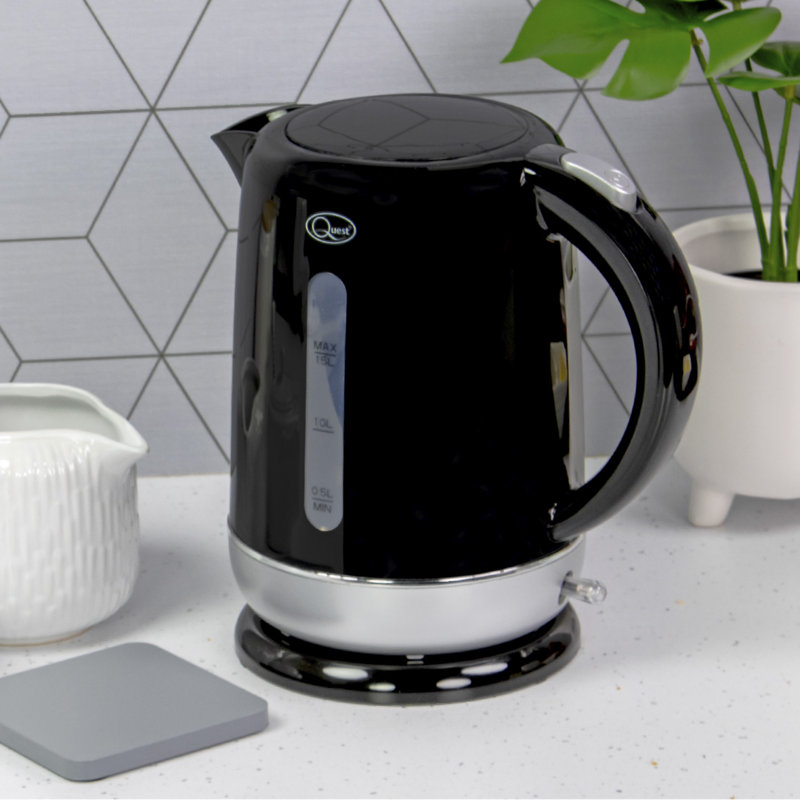 Quest 1.5L Plastic Electric Tea Kettle, Black/Silver