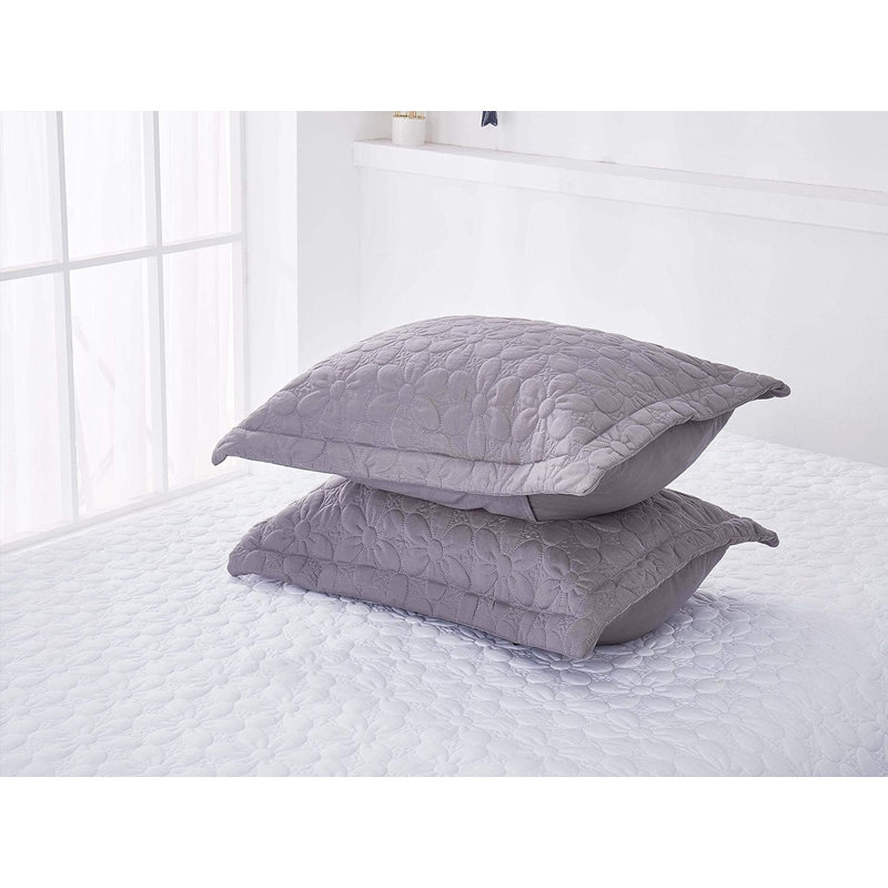 Taies décoratives matelassées à motif floral, Gris, 20 po x 36 po