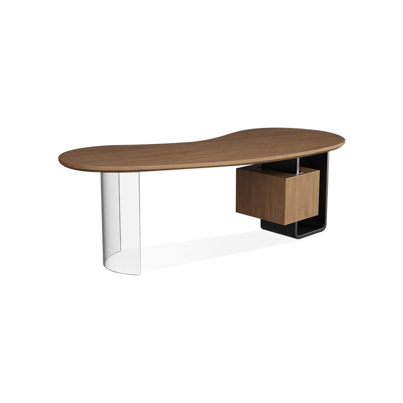 Nut-brown+Black+Clear Curved Solid Wood+Iron+Acrylic desks, 29.53" H x 62.99" W x 30.31" D