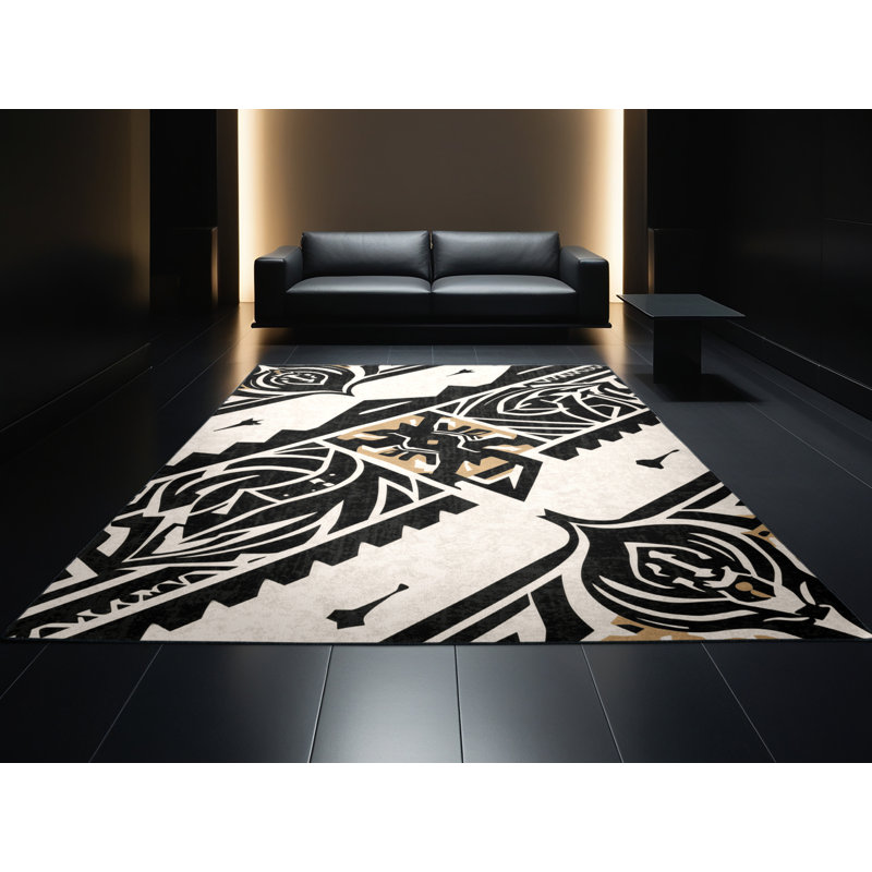 Tapis gris moelleux doux à motif géométrique d'inspiration mondiale Estaugh, 5 x 7